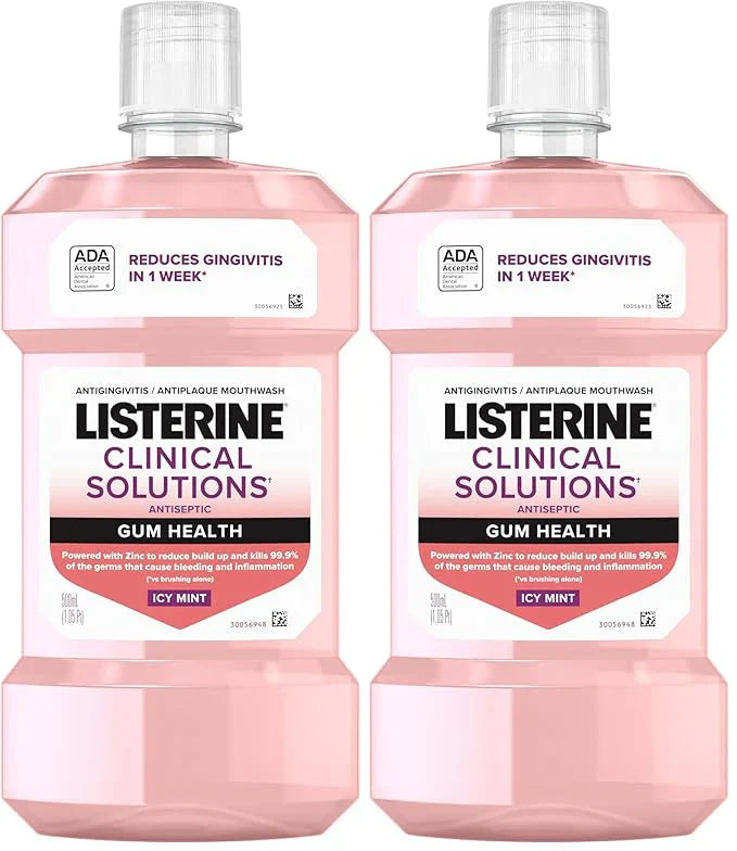 Listerine Clinical Solutions Gum Health Mouthwash, ICY Mint | Antiseptic | 500 mL | Pack of 2 | Prevents Buildup