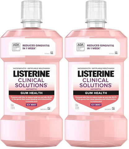 Listerine Clinical Solutions Gum Health Mouthwash, ICY Mint | Antiseptic | 500 mL | Pack of 2 | Prevents Buildup